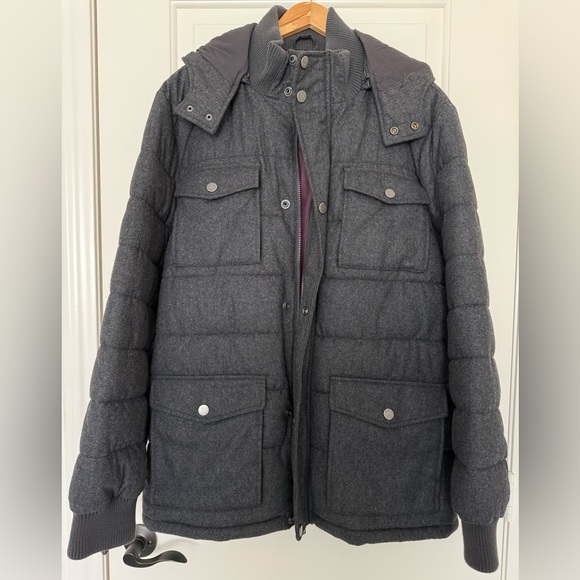 INC Men's Grey Felt Wool Puffer Jacket Hooded Winter Coat Warm XXL - Picture 1 of 6